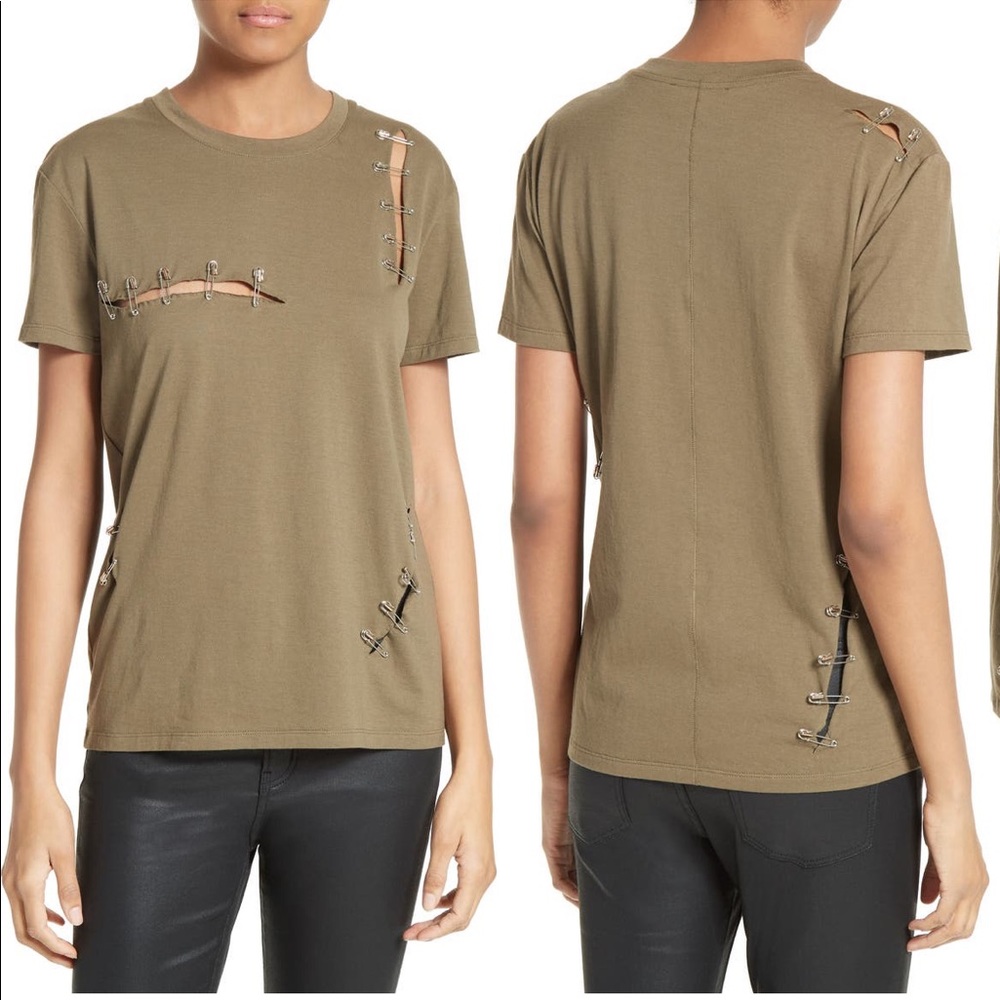 NWT The Kooples Army Green Safety Pin T-Shirt Sz M
